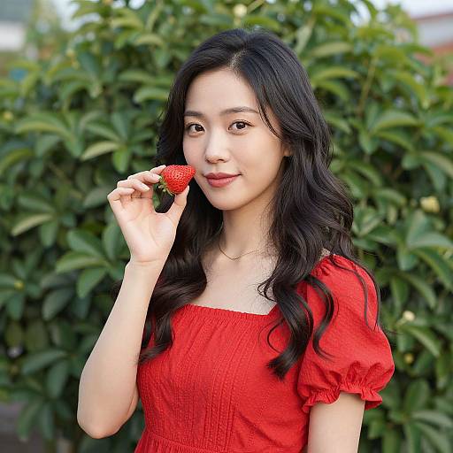Woman in Red Dress with Strawberry