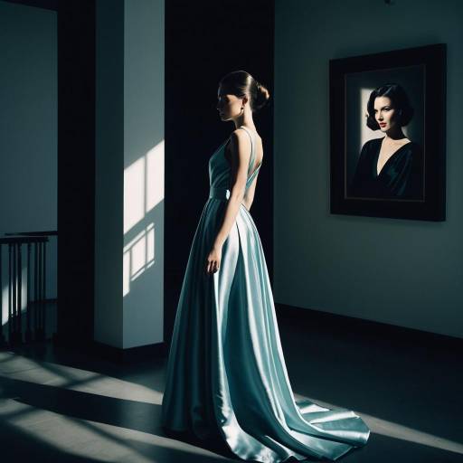 Elegant Woman in Satin at Art Gallery