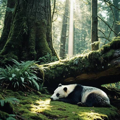 Giant Panda Resting in Mossy Forest
