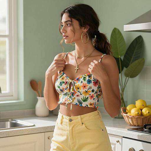 Stylish Young Woman in Bright Kitchen