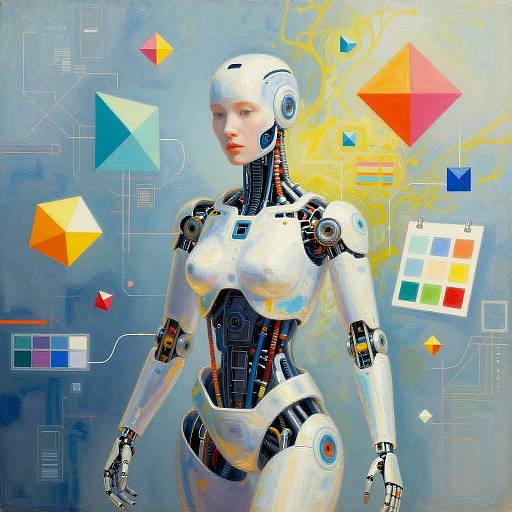 Cybernetic Artist Creating Abstract AI Art