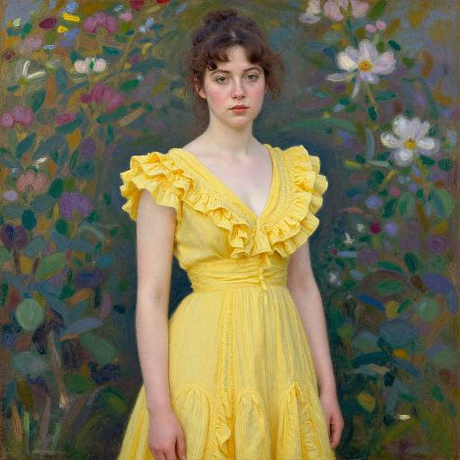 Woman in Yellow Dress with Floral Backdrop