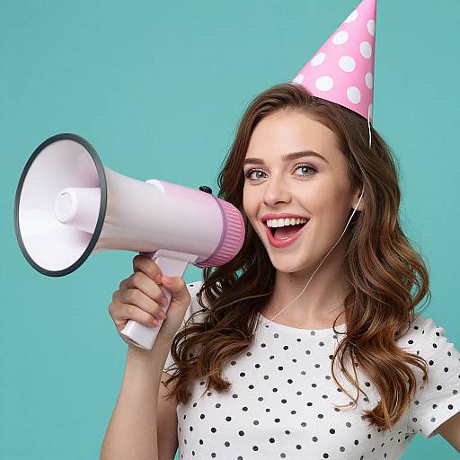 Smiling Woman with Pink Party Hat