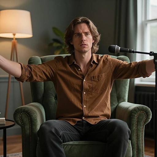 Intense Man in Dimly Lit Room