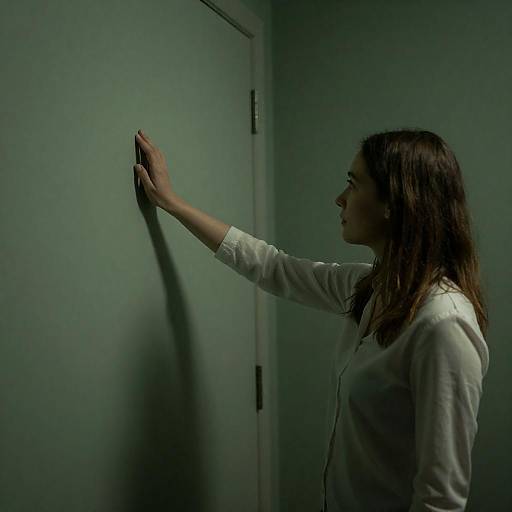 Woman Touching Door Under Green Glow