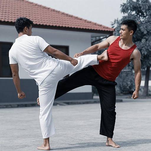 Outdoor Martial Arts Training Kick Scene