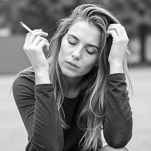 Contemplative Woman Smoking Cigarette