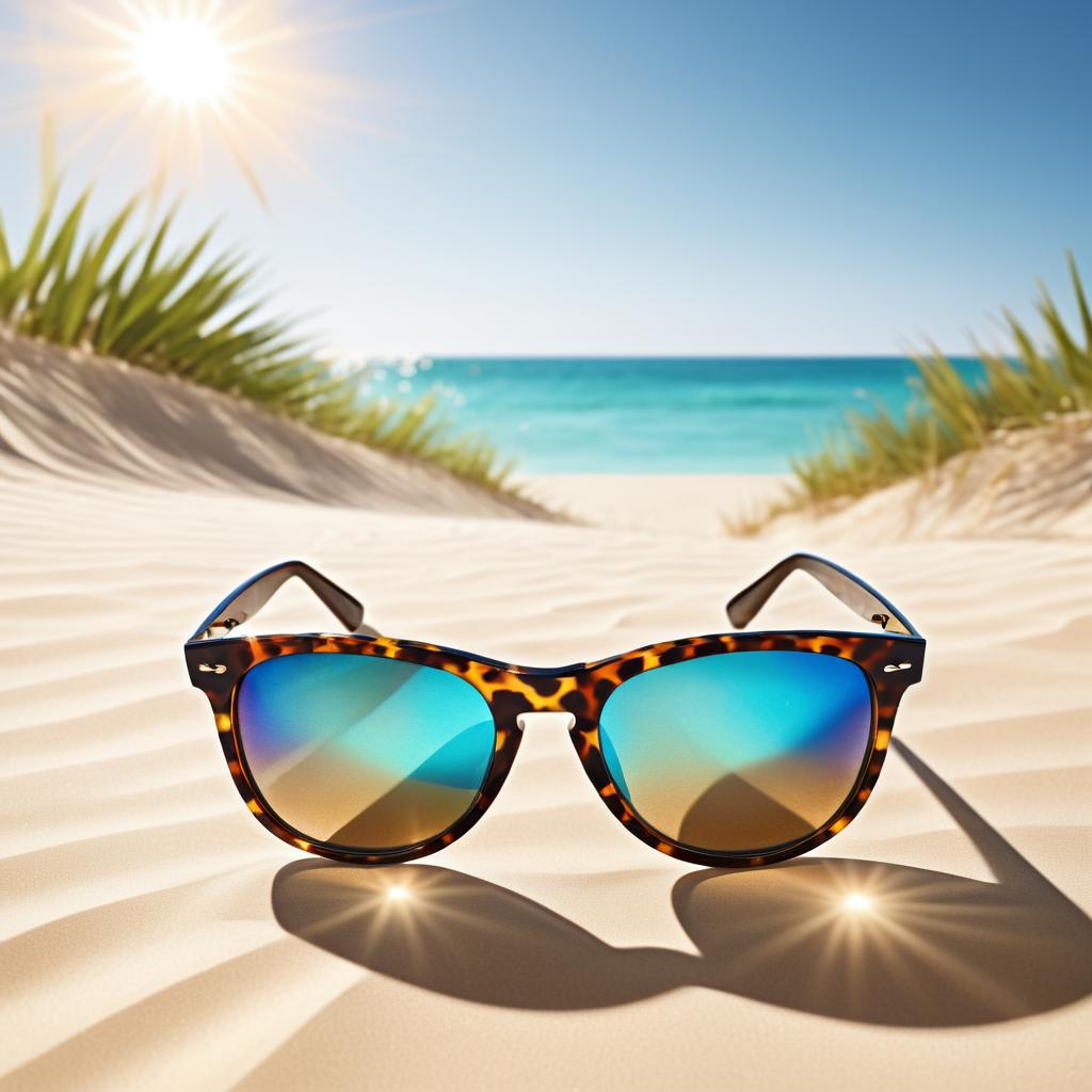 Stylish Sunglasses on a Sandy Beach