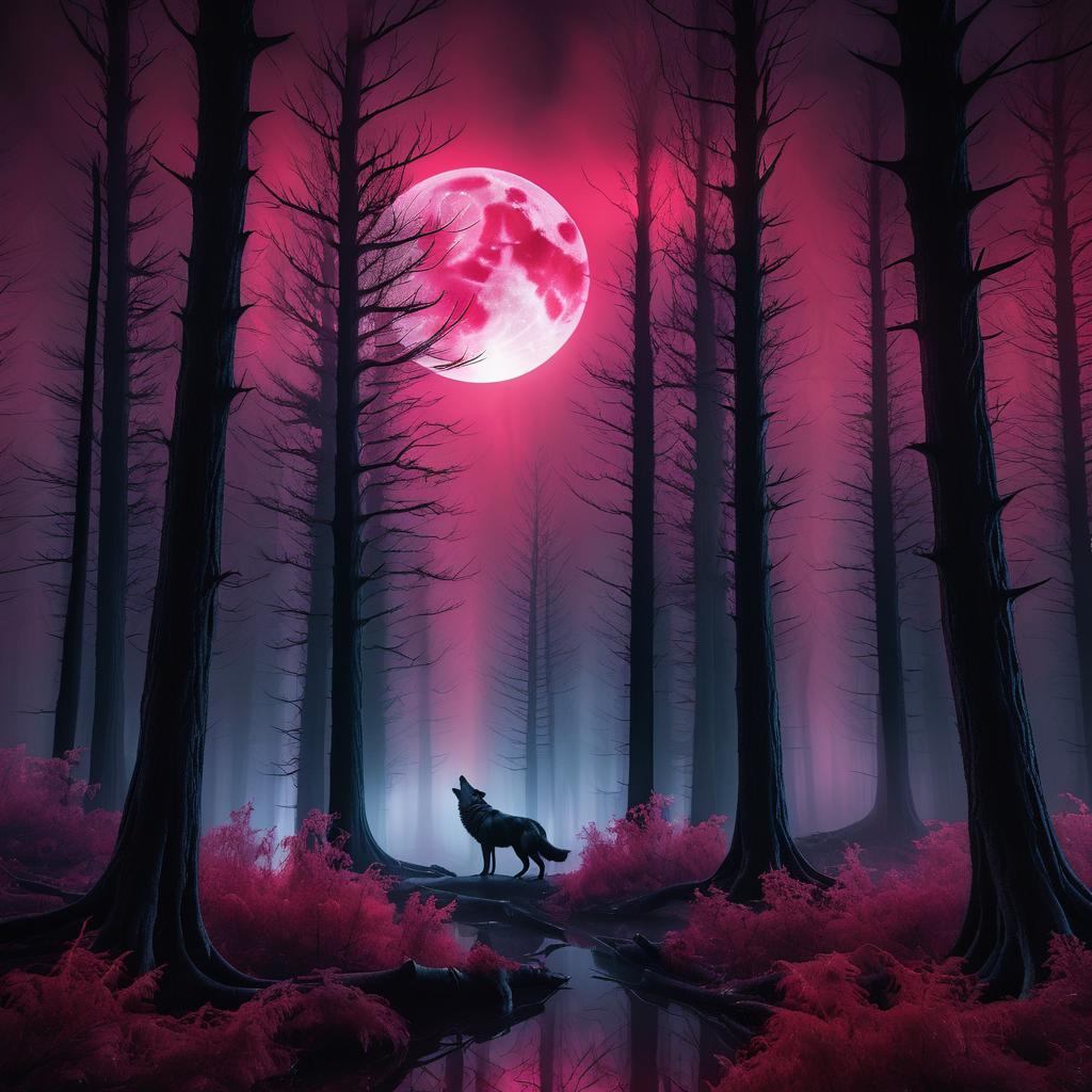 Eerie Forest Scene with Howling Wolf