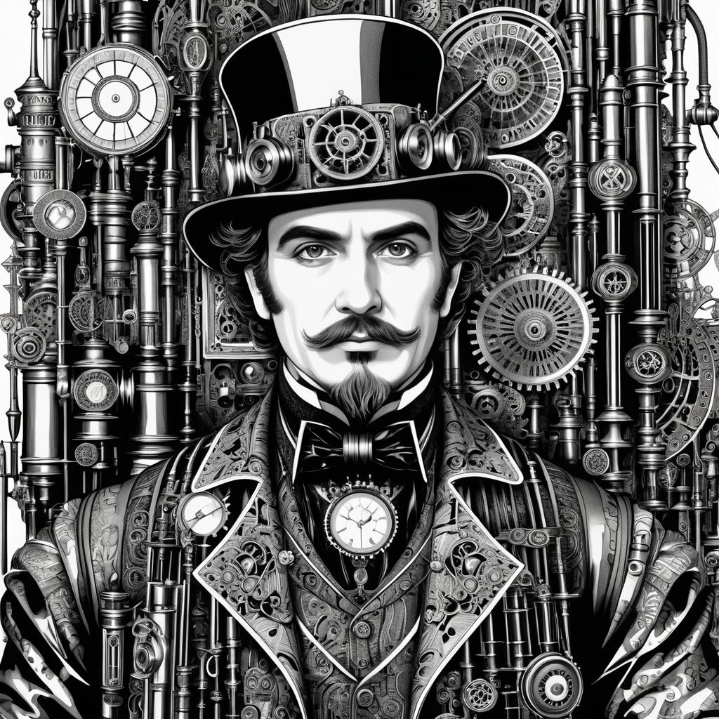 Intricate Steampunk Inventor Illustration