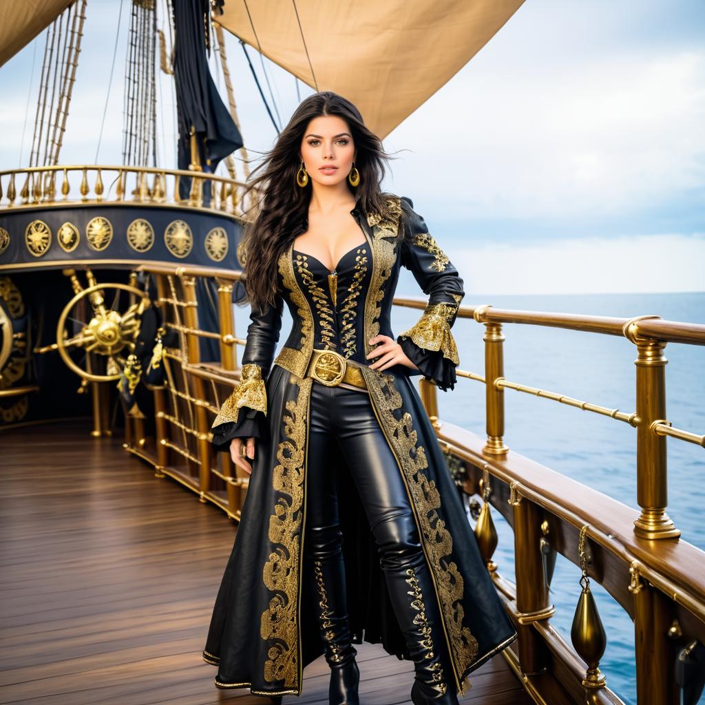 Pirate Queen Standing Proud on Ship