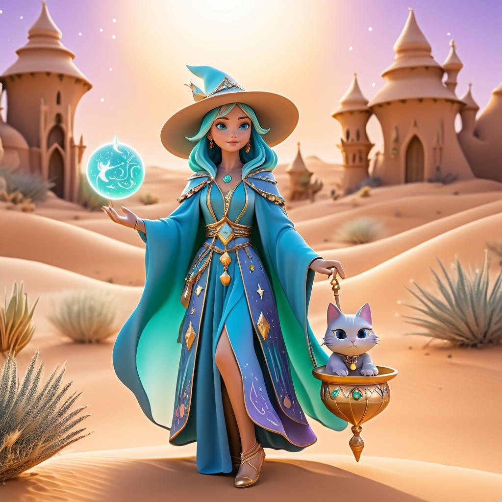 Brave Sorceress in a Mystical Desert