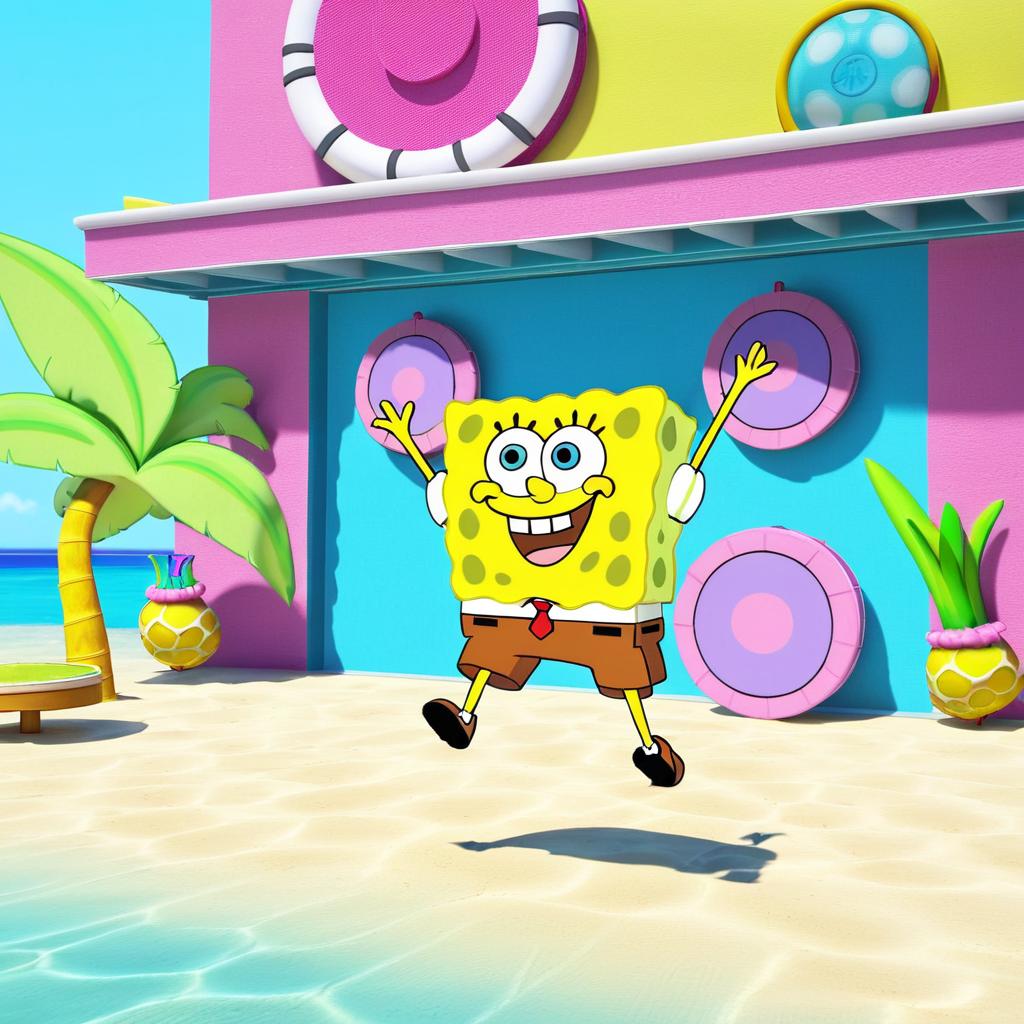 SpongeBob's Humorous Cartwheel in Bikini Bottom