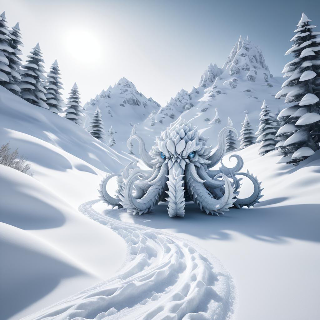 Ultra-Realistic Snow Kraken in Mountains