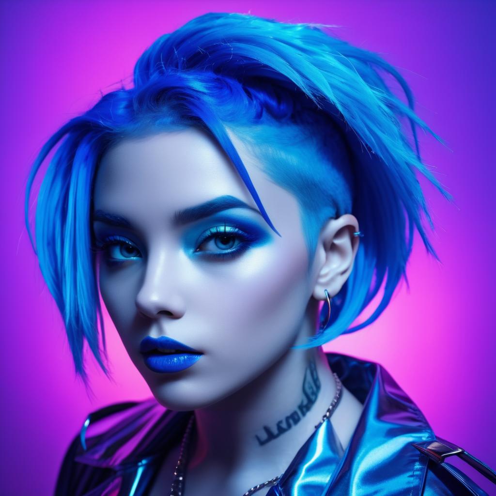 Fierce Blue-Haired Woman in Neon