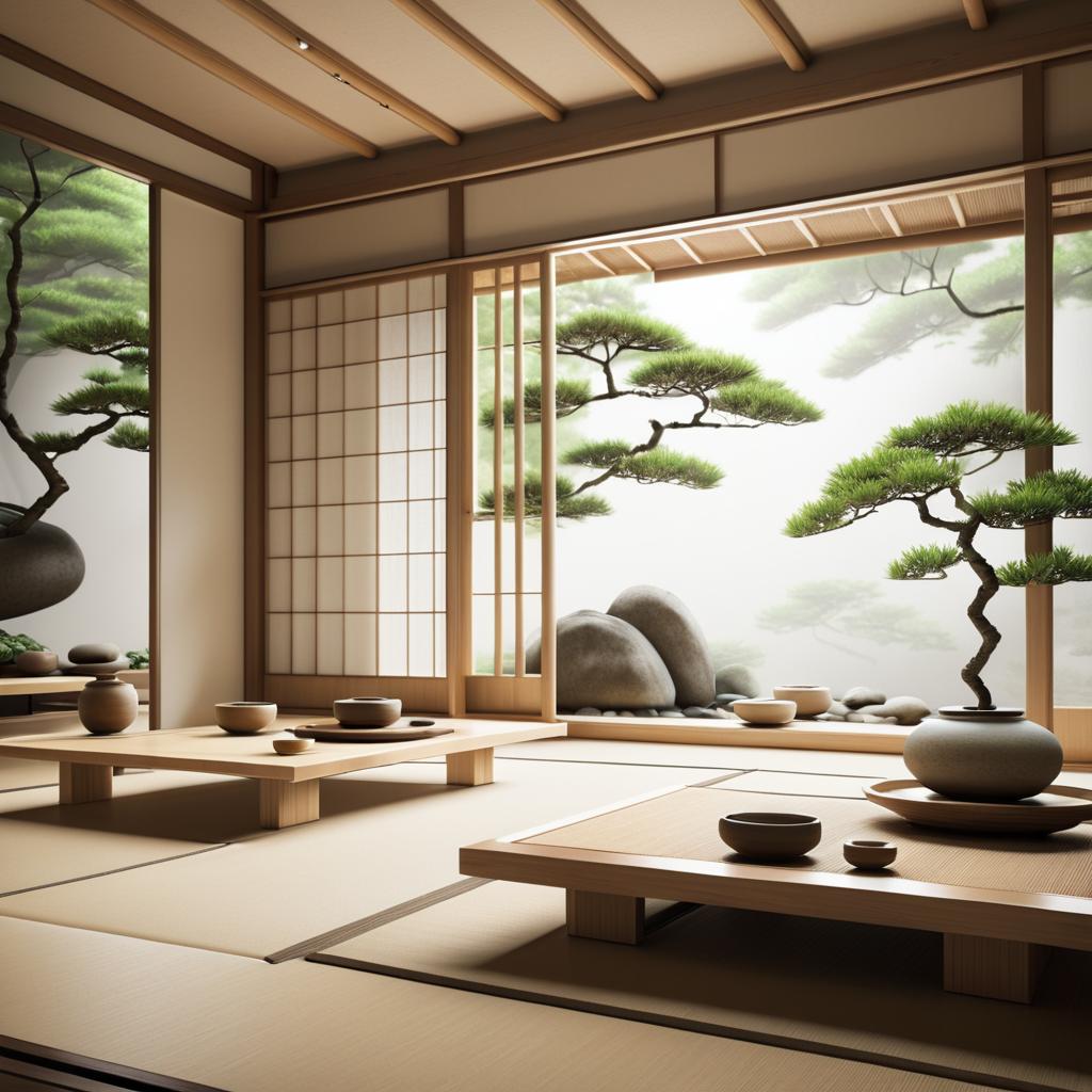 Serene Minimalist Japanese Tea Room Render