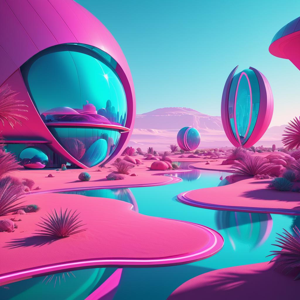 Vibrant Futuristic Desert Oasis Illustration