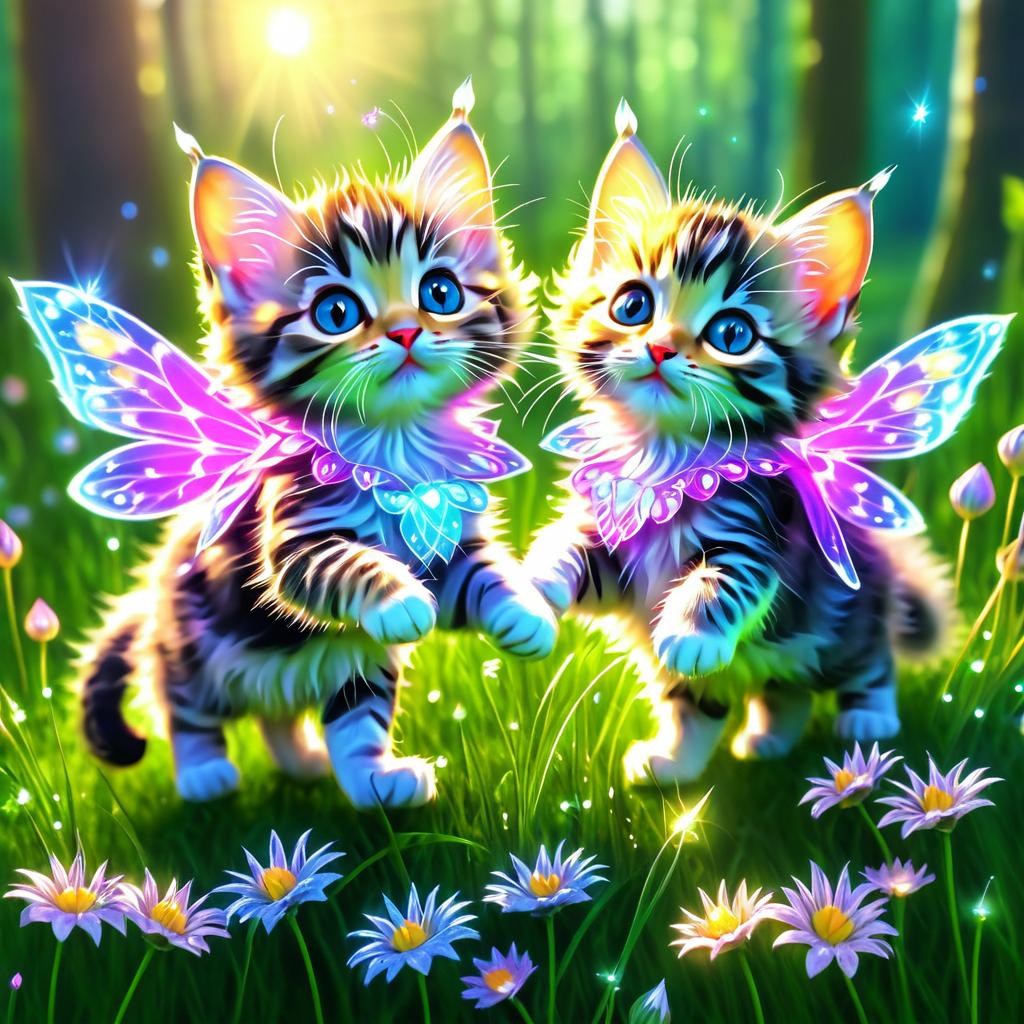 Fairy Kittens Playing in Enchanted Meadow