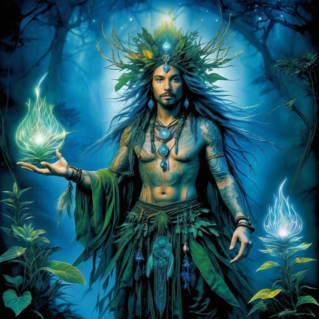 Mystical Shaman with Bioluminescent Nature