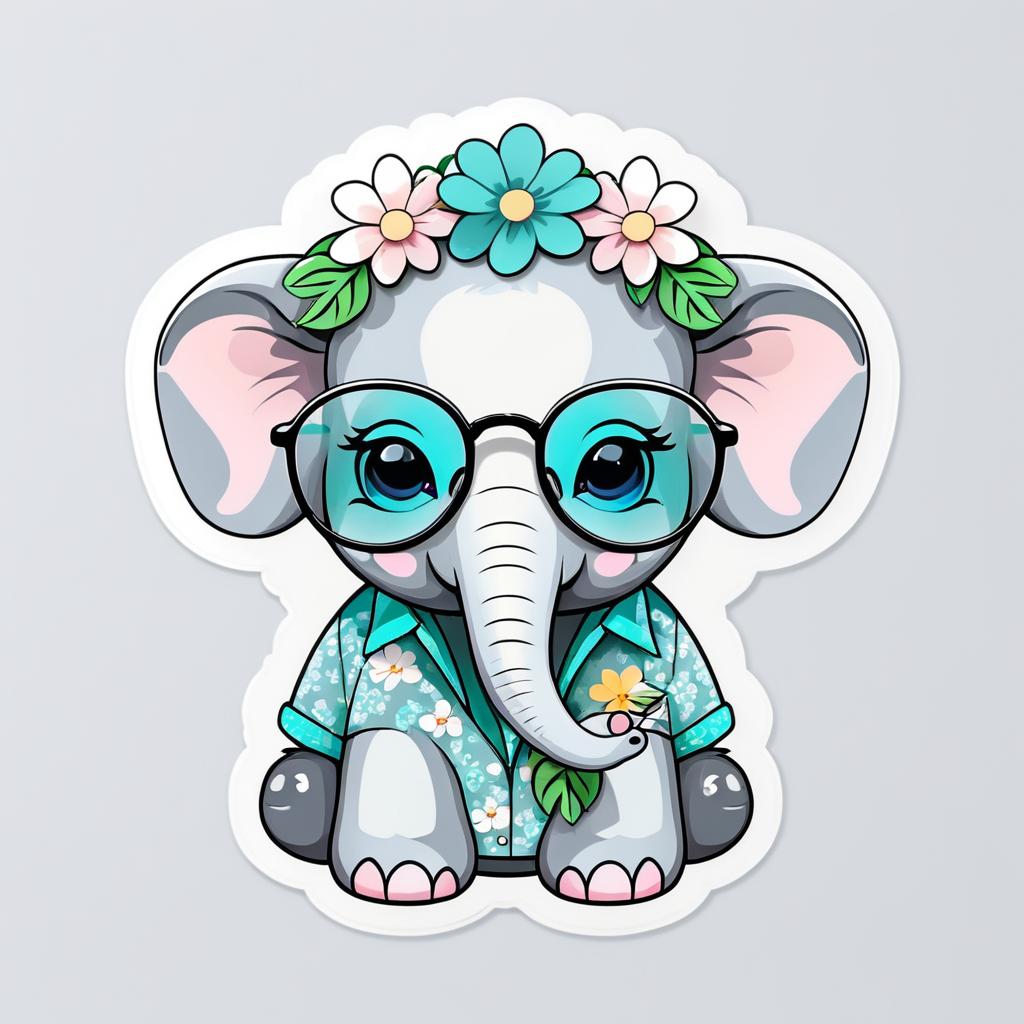 Kawaii Elephant Die-Cut Sticker Design