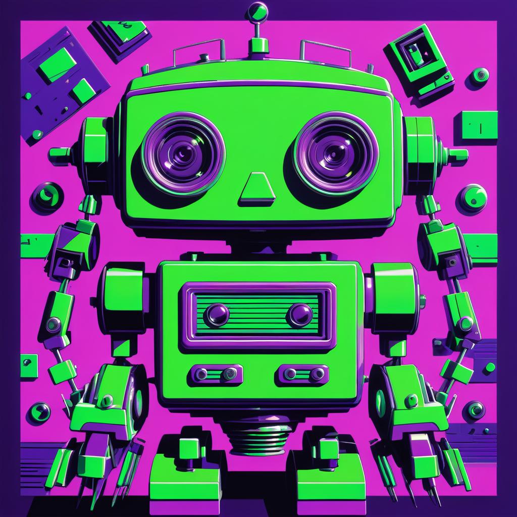 Quirky Robot in Warhol's Neon Style