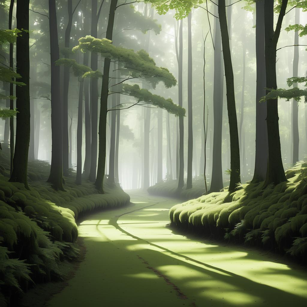 Misty Woodland with Mossy Paths