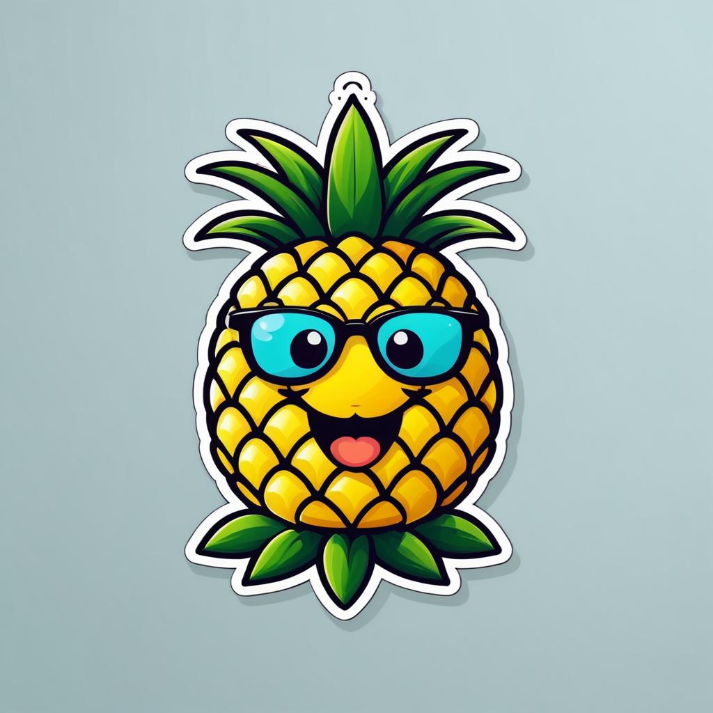 Whimsical Pineapple Cartoon Logo Sticker