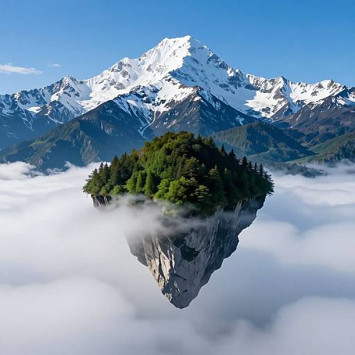 Inverted Snowy Mountain Above Clouds