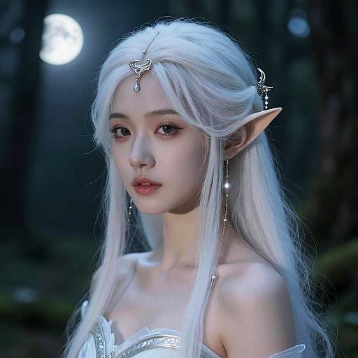 Mystical Elf with White Hair Bangs
