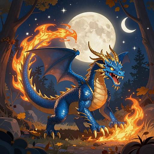 Fierce Blue Dragon in Enchanted Forest