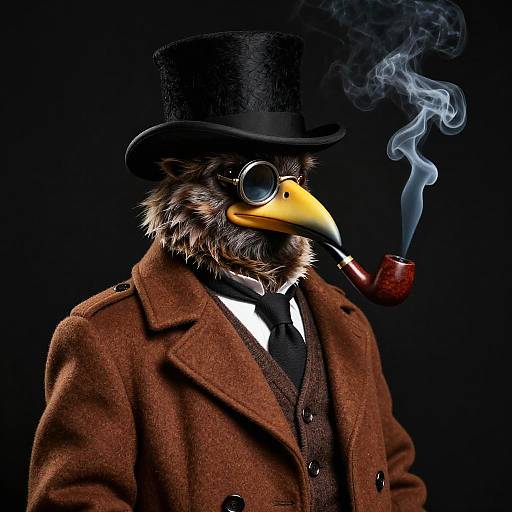 Furry Male Bird with Smoking Pipe