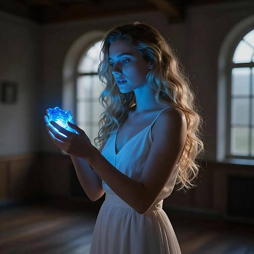 Mystical Blue Light Woman Portrait