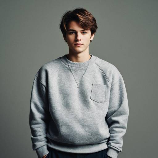 Young Man in Oversized Grey Sweatshirt