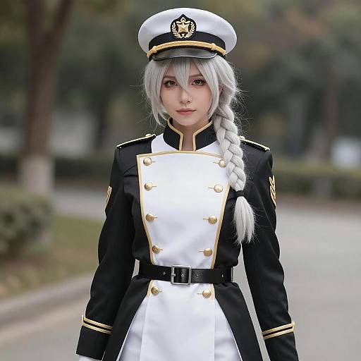 Woman in Detailed Military-Style Cosplay Uniform