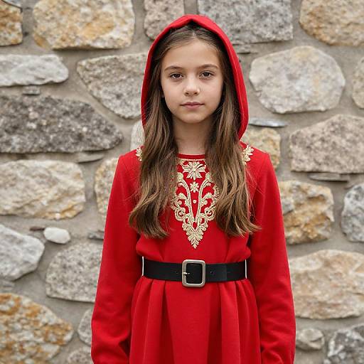 Young Girl in Red Embroidered Dress