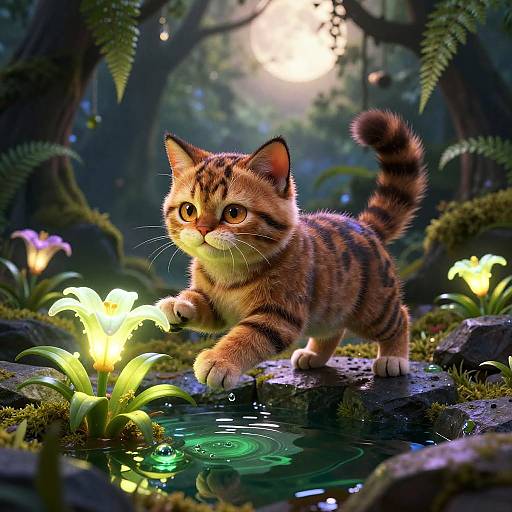 Moonlit Bioluminescent Bobcat Kitten Portrait