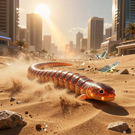 Solar-Forged Sandworm in Megacity Wasteland