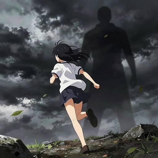 Anime Girl Fleeing Shadowy Figure