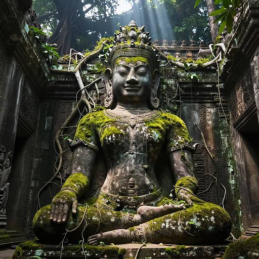 Majestic Stone Statue in Ancient Temple