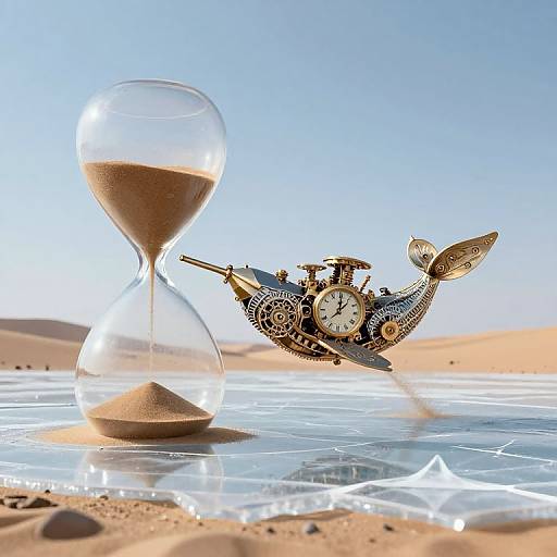 Clockwork Whale Above Frozen Desert