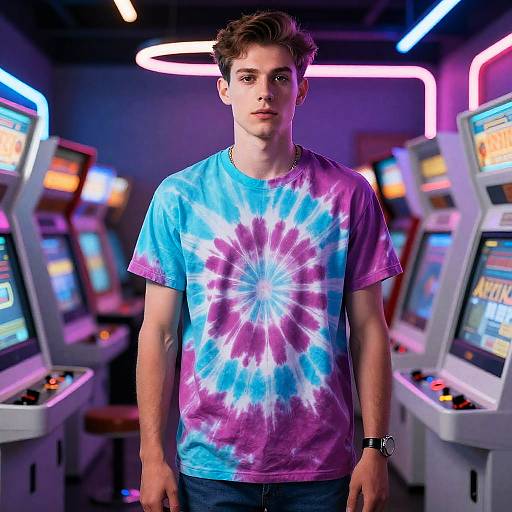 Retro Arcade Gamer in Neon Tie-Dye