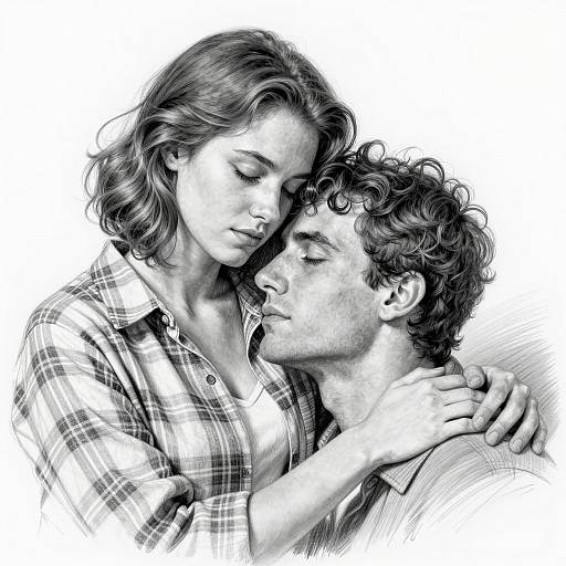 Intimate Pencil Sketch of Couple