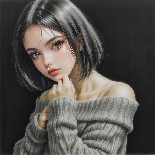 Photorealistic Short-Haired Woman Wearing Sweater