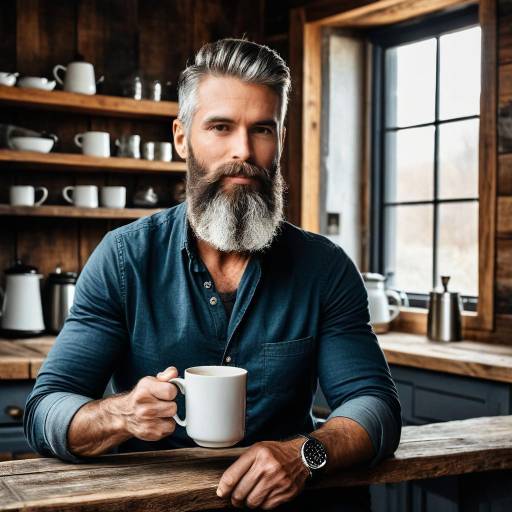Mature man with beard drinking coffee