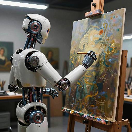 Robot Painter Crafting Futuristic Masterpiece