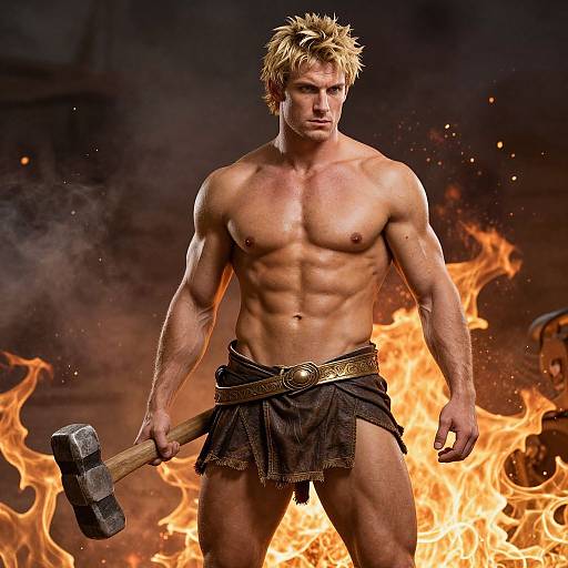 Muscular Blonde Hephaestus with Hammer