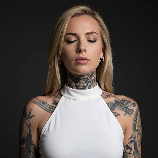 Serene Blonde Woman with Tattoos
