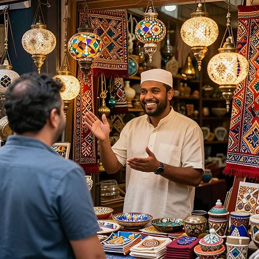 Happy Merchant in Bustling Bazaar