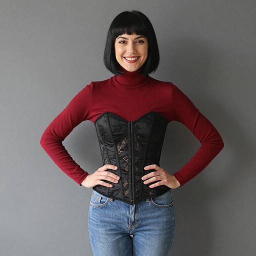 Confident Woman in Red Turtleneck