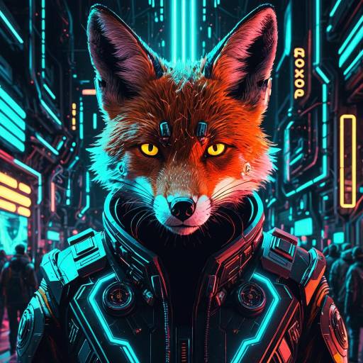 Cyberpunk Quantum Fox in Futuristic City